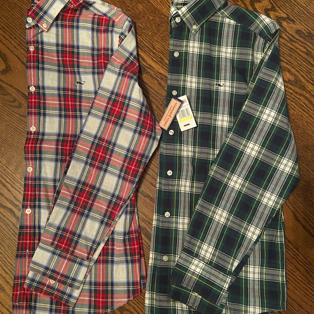 Vineyard Vines Red and Green Plaid Button-Down Shirts